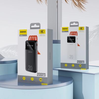 7. Dudao large capacity powerbank with 4 built-in cables 20000mAh USB Type C + micro USB + Lightning + USB-A (input) - white (Dudao K6Pro+)