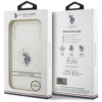 8. US Polo DH and Bottom Stripe Logo MagSafe Case for iPhone 17 Pro - White