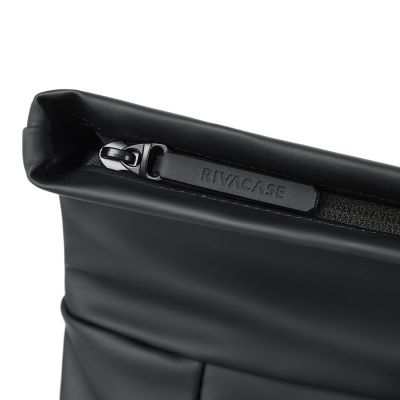 22. Rivacase Eden Backpack Roll-Up Backpack Black Polyester, Waxed Leather (Pull Up)