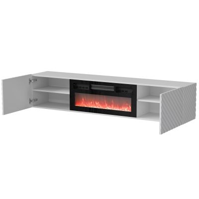 2. LARA TV cabinet 183x35x37 white matt + black fireplace