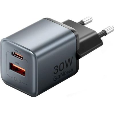 Vention 30W GaN Charger, 1× USB-A, 1× USB-C, Black