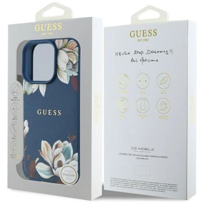 8. Guess Grained Printed Flower Pattern MagSafe case for iPhone 16 Pro blue