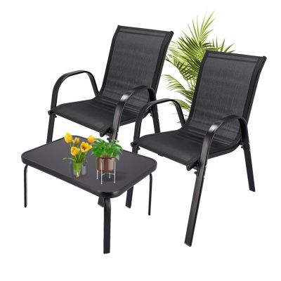 Classic Black Forest textile garden furniture set, two chairs + black table