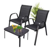 Classic Black Forest textile garden furniture set, two chairs + black table
