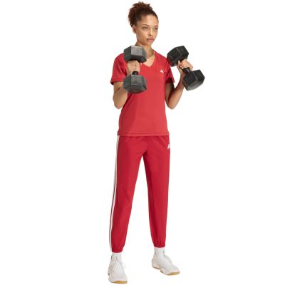 6. adidas Train Essentials 3-Stripes Woven Women's Pants Red KF8554