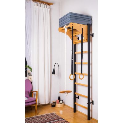 25. WOODEN AND METAL GYMNASTIC WALL BAR WITH WOODEN BAR AND ACCESSORIES BENCHK 211B A076