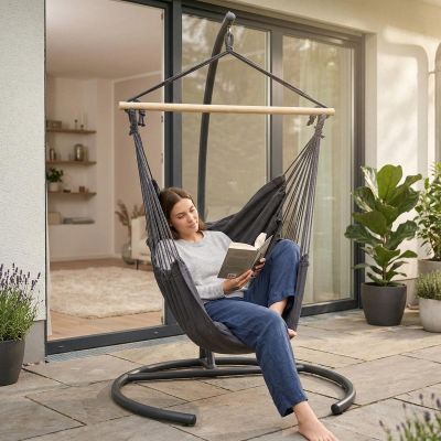 9. BRAZILIAN HAMMOCK CHAIR 100X130CM AND 2 PILLOWS 40X40CM BLACK