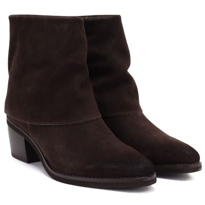 4. Women's leather cowboy boots with rolled-up upper, chocolate Potocki JE19497
