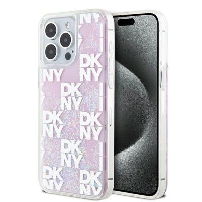DKNY Liquid Glitter Multilogo Case for iPhone 15 Pro Max - Pink