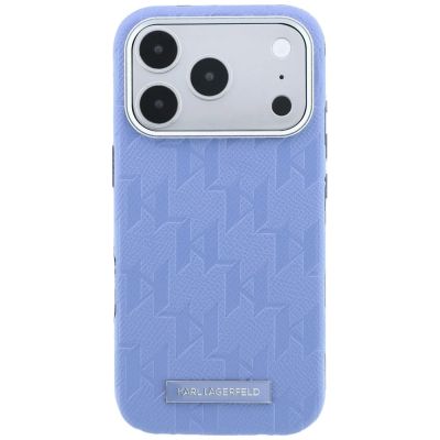 3. Karl Lagerfeld Grained Mono Resin Logo MagSafe Case for iPhone 17 Pro Max / 18 Pro Max - Light Blue