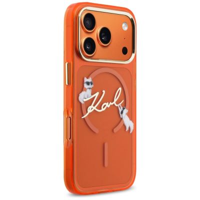 4. Karl Lagerfeld IML Choupettes Karl Script Logo MagSafe Case for iPhone 17 Pro Max - Orange