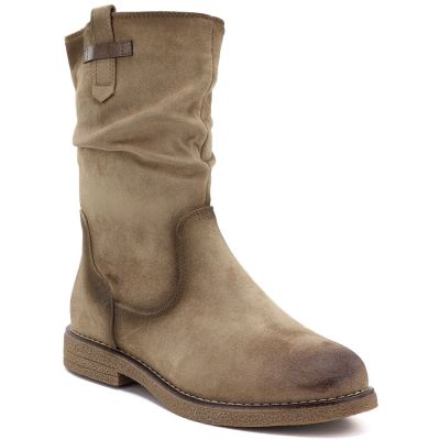 Women's insulated ankle boots with a ruffled upper, beige M.Daszyńskie SA296-5