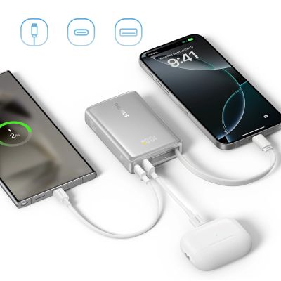 8. Baseus PicoGo 10000mAh 45W Powerbank with Digital Display and Built-in USB-C Cable - Titanium
