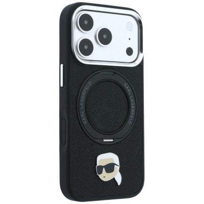 4. Karl Lagerfeld with Ring Stand 360 Karl Head Pin MagSafe Case for iPhone 18 Pro / 17 Pro - Black