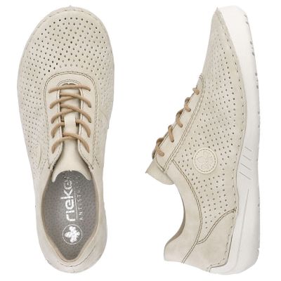 11. Rieker 52546-60 women's perforated leather shoes in beige