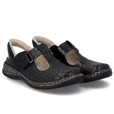 2. Women's leather openwork sandals, comfortable, wide, black, Rieker 46397-00