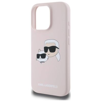 6. Karl Lagerfeld Silicone Nauble Heads Print MagSafe Case for iPhone 16 Pro - Pink