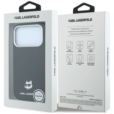 8. Karl Lagerfeld Grained Choupette Head Metal MagSafe Case for iPhone 17 Pro / 18 Pro - Black