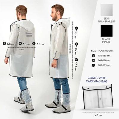 2. Perletti Men's Trench Raincoat, White, with Hood, Size S