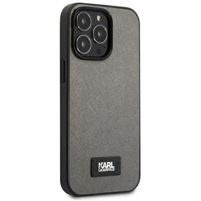 4. Karl Lagerfeld Saffiano Plaque Case for iPhone 13 Pro Max 6.7" - Silver