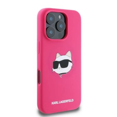 2. Karl Lagerfeld Silicone Choupette Head Print MagSafe iPhone 16 Pro Max Case - Fuchsia