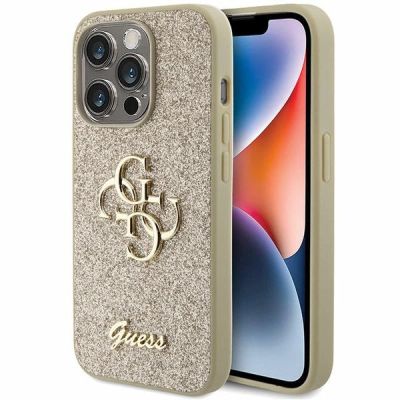 Guess Glitter Script Big 4G iPhone 15 Pro Case - Gold