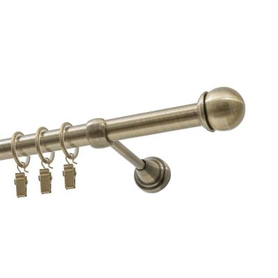 Single Curtain Rod Ø 19 mm Antique Brass 240 cm MAX Ball Finial with Rings KOWALSKI
