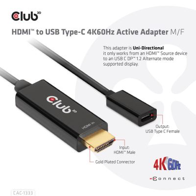 6. CLUB 3D CAC-1333 Cable Adapter 0.22m HDMI Type-A (Standard) USB Type-C Black