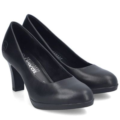 9. Rieker 41560-01 black leather pumps with a block heel