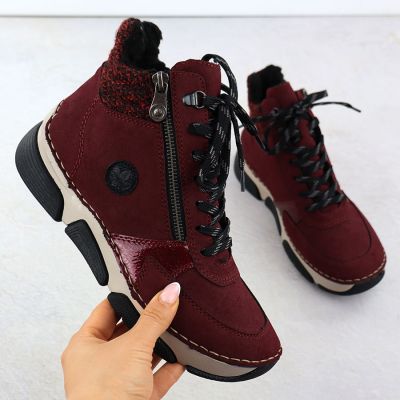 2. Burgundy Suede Ankle Boots for Women Rieker 45960-35