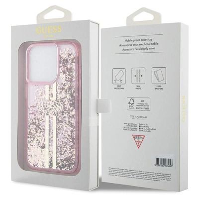 7. Guess Liquid Glitter Gold Stripes case for iPhone 15 Pro - pink