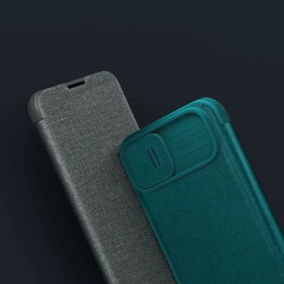 21. Nillkin Qin Cloth Pro Case Case for iPhone 14 Plus Camera Cover Holster Cover Flip Case Gray