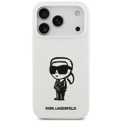 3. Karl Lagerfeld Silicone Karl Sketch & Logo MagSafe Case for iPhone 17 Pro - White