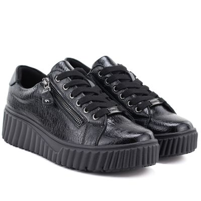 4. Women's patent leather platform shoes, black, Vinceza 133134