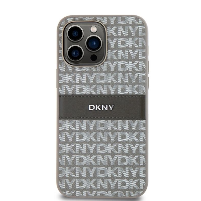 3. DKNY Leather Mono Stripe & Metal Logo case for iPhone 14 Pro Max - beige
