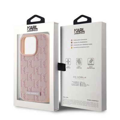 8. Karl Lagerfeld Leather Monogram Metal Logo case for iPhone 15 Pro Max - pink