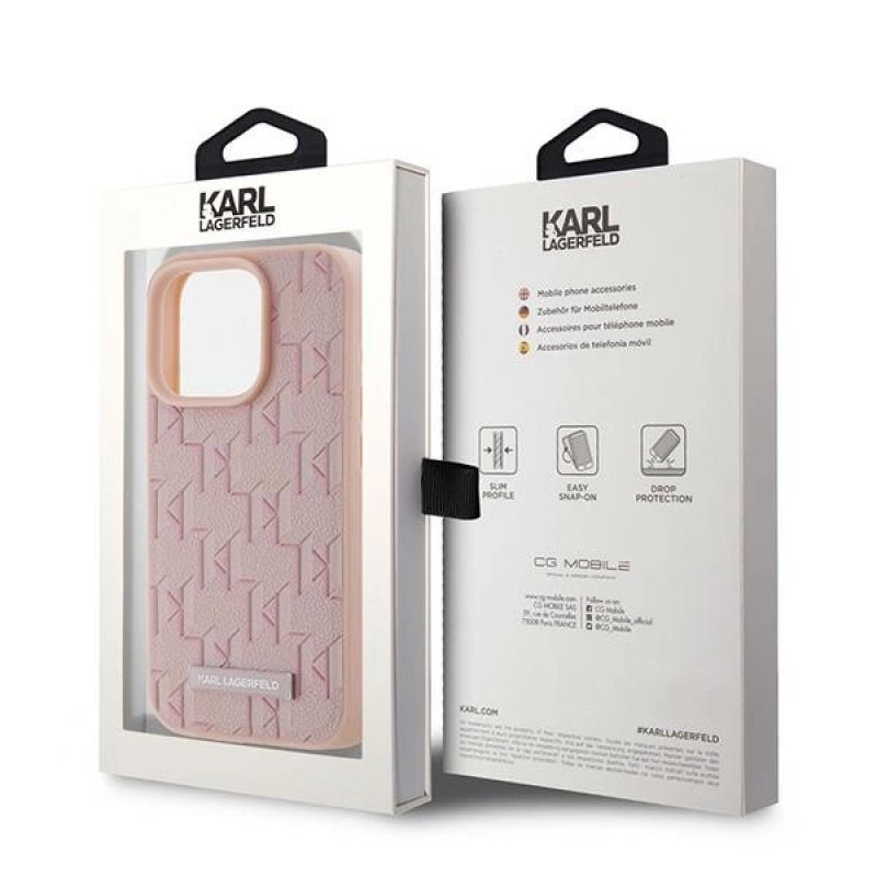 8. Karl Lagerfeld Leather Monogram Metal Logo case for iPhone 15 Pro Max - pink