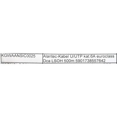 3. Alantec U/UTP cable cat.6A, network, LSOH, Dca 4x2x23 AWG, 10Gb/s, 700 MHz, gray, 500m (KIU6ALSOH500D)