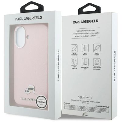 8. Karl Lagerfeld Karl & Choupette Head Pins Saffiano MagSafe Case for iPhone 17 - Pink