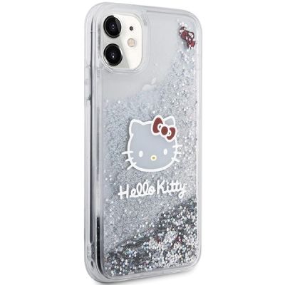4. Hello Kitty Liquid Glitter Charms Kitty Head Case for iPhone 11 / Xr - Silver