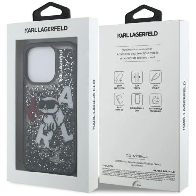 8. Karl Lagerfeld Liquid Glitter Choupette Logo Case for iPhone 16 Pro - Black