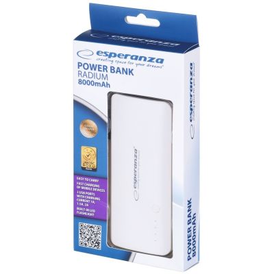 9. Power Bank Esperanza Radium EMP106WE (8000mAh; microUSB, USB 2.0; white)