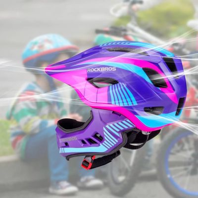 6. Rockbros TT-32SBPP-S children's bicycle helmet with detachable chinbar, size S - purple-pink