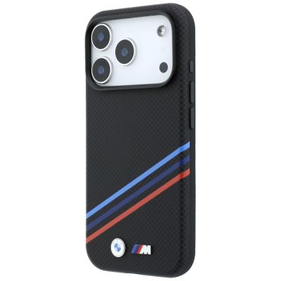 2. BMW M Quadrille Kevlar Print Tricolor Lines & Metal Logo MagSafe Case for iPhone 18 Pro / 17 Pro - Black