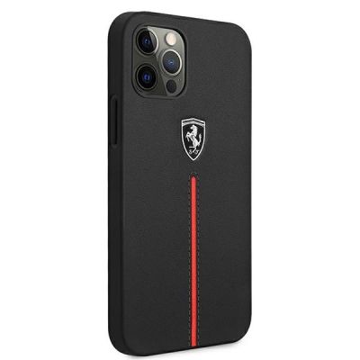 4. Ferrari FEOMSHCP12LBK iPhone 12 Pro Max black/black hardcase Off Track Leather Nylon Stripe