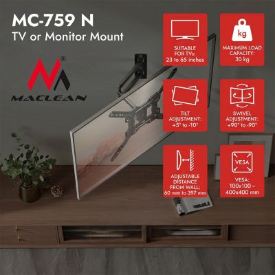 4. MACLEAN TV MOUNT, MAX. 23–65", MAX. WEIGHT 30 KG, UNIVERSAL, MAX. VESA 400X400 MC-759 N