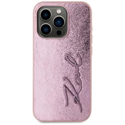 3. Karl Lagerfeld Wrinkled Metal Signature iPhone 15 Pro Case - Pink
