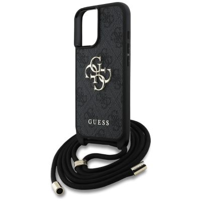 5. Guess 4G Big Logo Cord Stap Crossbody Case for iPhone 16 Black