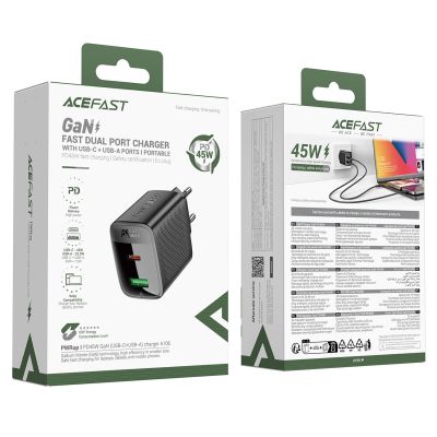 5. Acefast A106 GaN PD 45W USB-C USB-A Wall Charger - Black