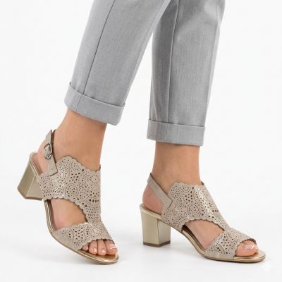 5. Women's openwork beige heeled sandals M.Daszyński MR1954-2